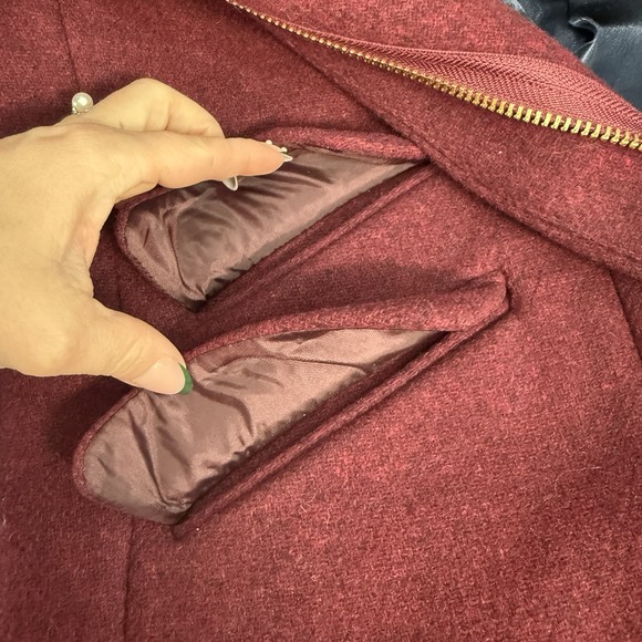 J Crew Cocoon‎ Nello Gori Italian Stadium Cloth Coat Womens 2 Burgundy Full Zip - Picture 9 of 14